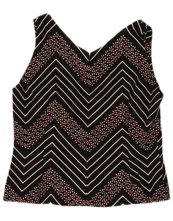 Bluză Vintage Crop fără mâneci pentru femei UK 12 Medium Black Chevron