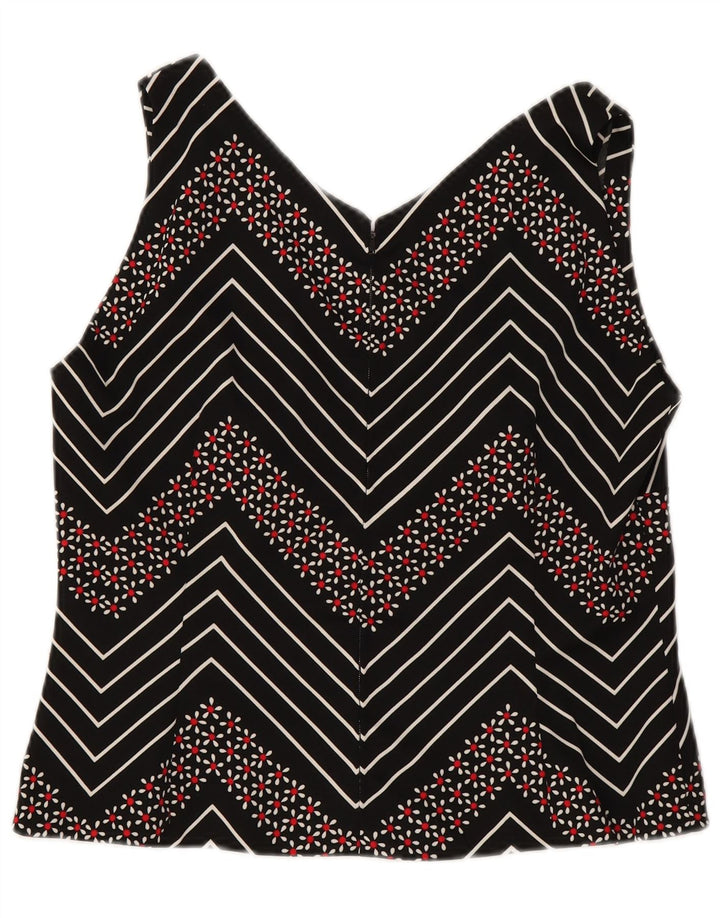 Bluză Vintage Crop fără mâneci pentru femei UK 12 Medium Black Chevron