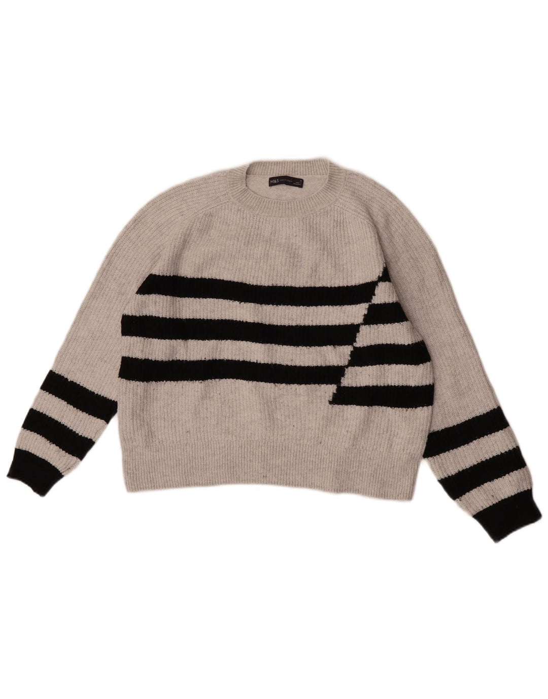 Pulover pentru femei Marks & Spencer cu decolteu triplu UK 14 Medium Gri cu dungi