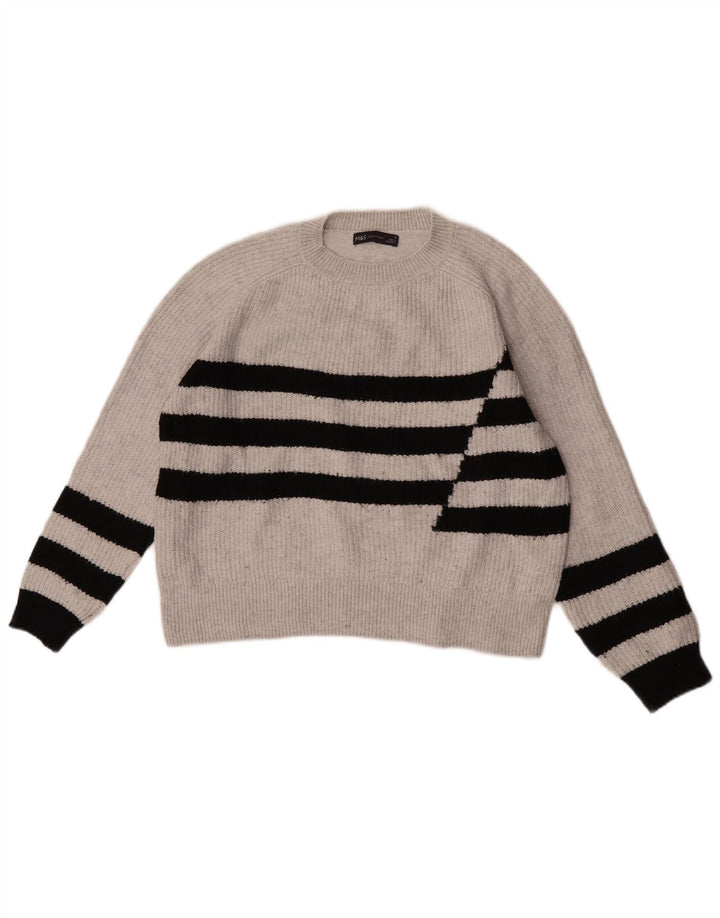 Pulover pentru femei Marks & Spencer cu decolteu triplu UK 14 Medium Gri cu dungi