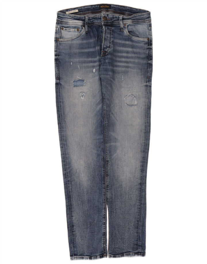 Jack & Jones Blugi slim GLENN distressed pentru bărbați W32 L32 bumbac albastru