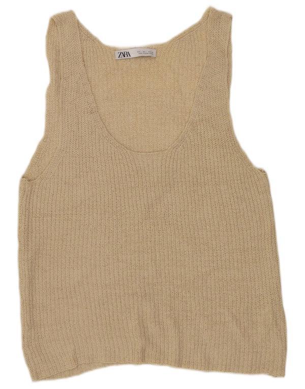 Zara Femei Vest Tank Top UK 14 Mare Bej Acrilic