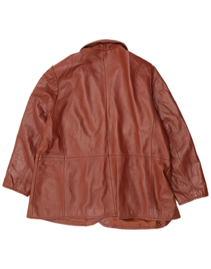 Jachetă Blazer din piele cu 3 nasturi Classics pentru femei UK 26 5XL Piele maro