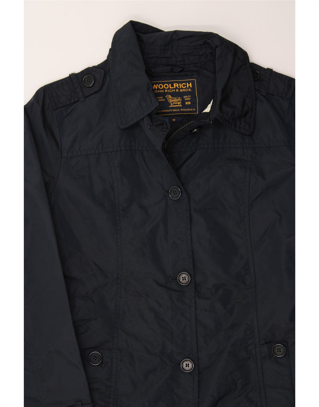 WOOLRICH Womens Military Jacket UK 14 Medium Navy Blue Nylon Vintage Woolrich and Second-Hand Woolrich from Messina Hembry 