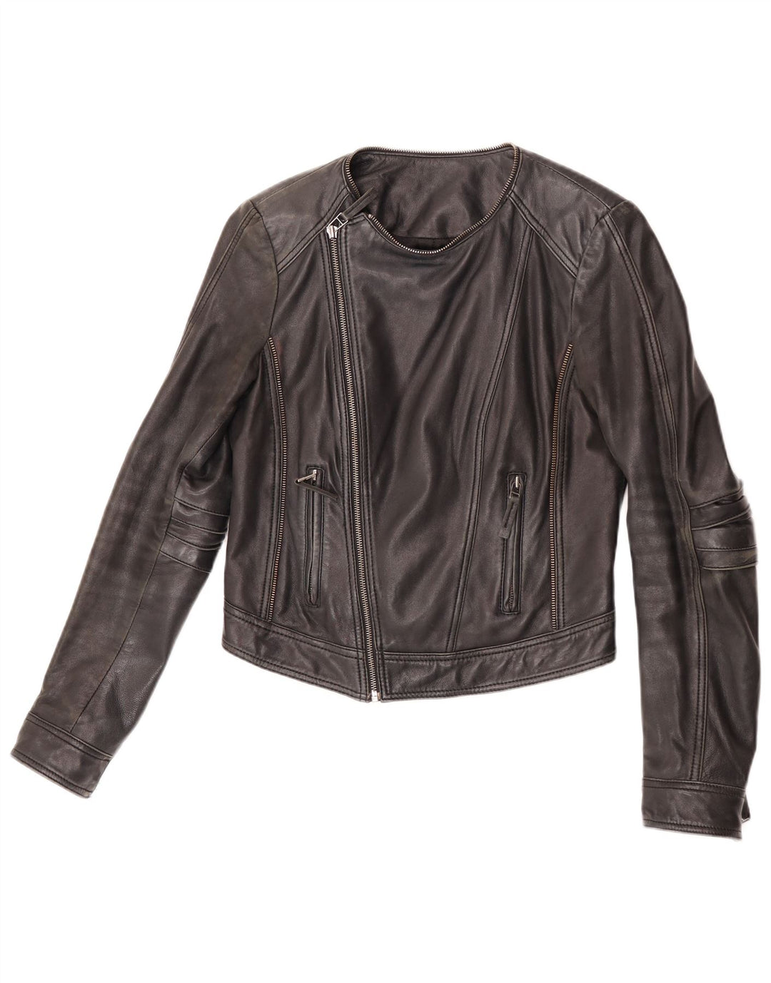 Jachetă din piele Max Crop Biker pentru femei UK 12 Medium Black Leather