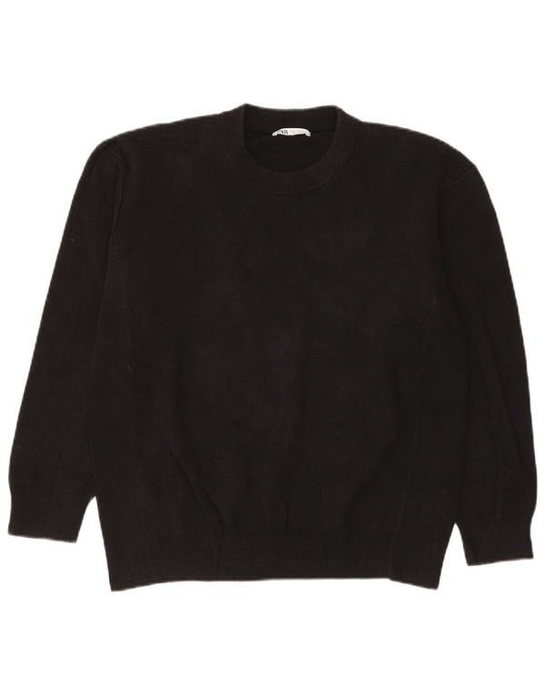 Zara Mens Crew Neck Jumper Sweater Medium Black Cotton