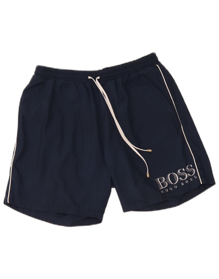 Pantaloni scurți sport grafic pentru bărbați Hugo Boss, poliester mediu bleumarin