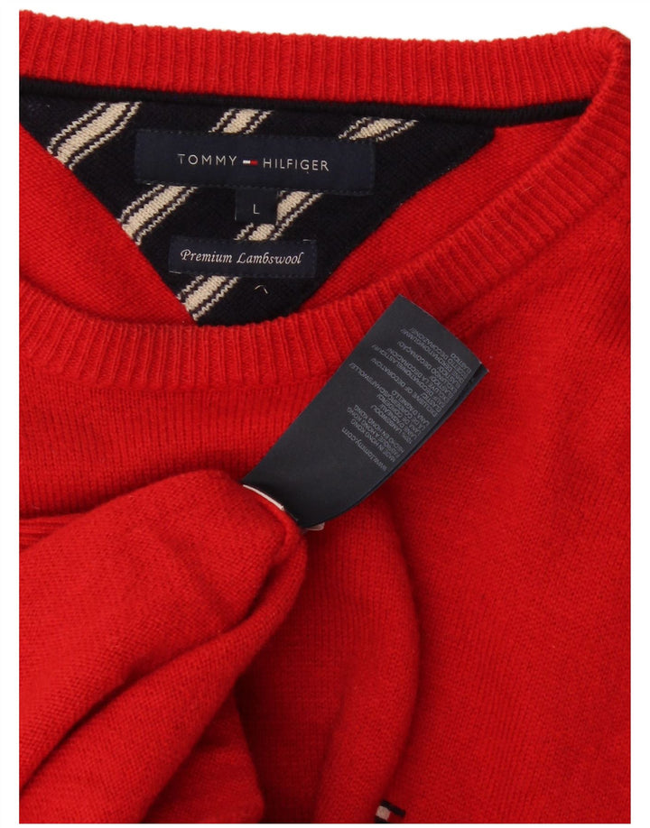 Pulover Tommy Hilfiger pentru bărbați, cu gât de barcă, lână de miel mare, roșie