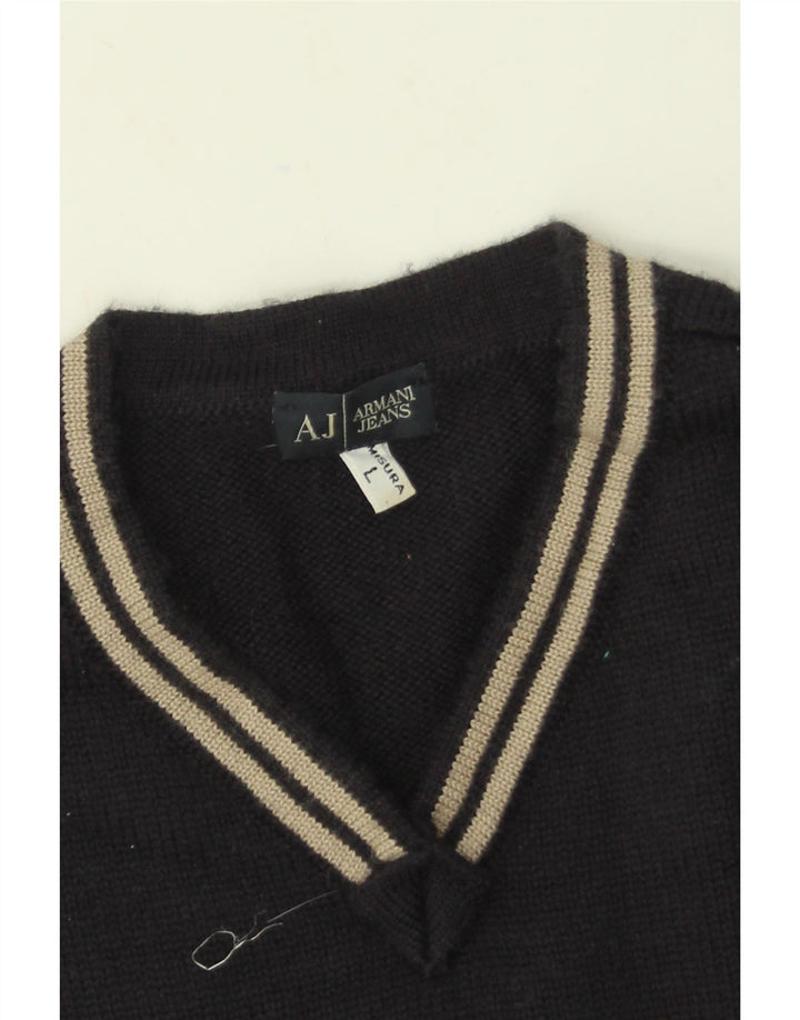Pulover pentru bărbați Armani Jeans cu decolteu în V, mare, lână bleumarin