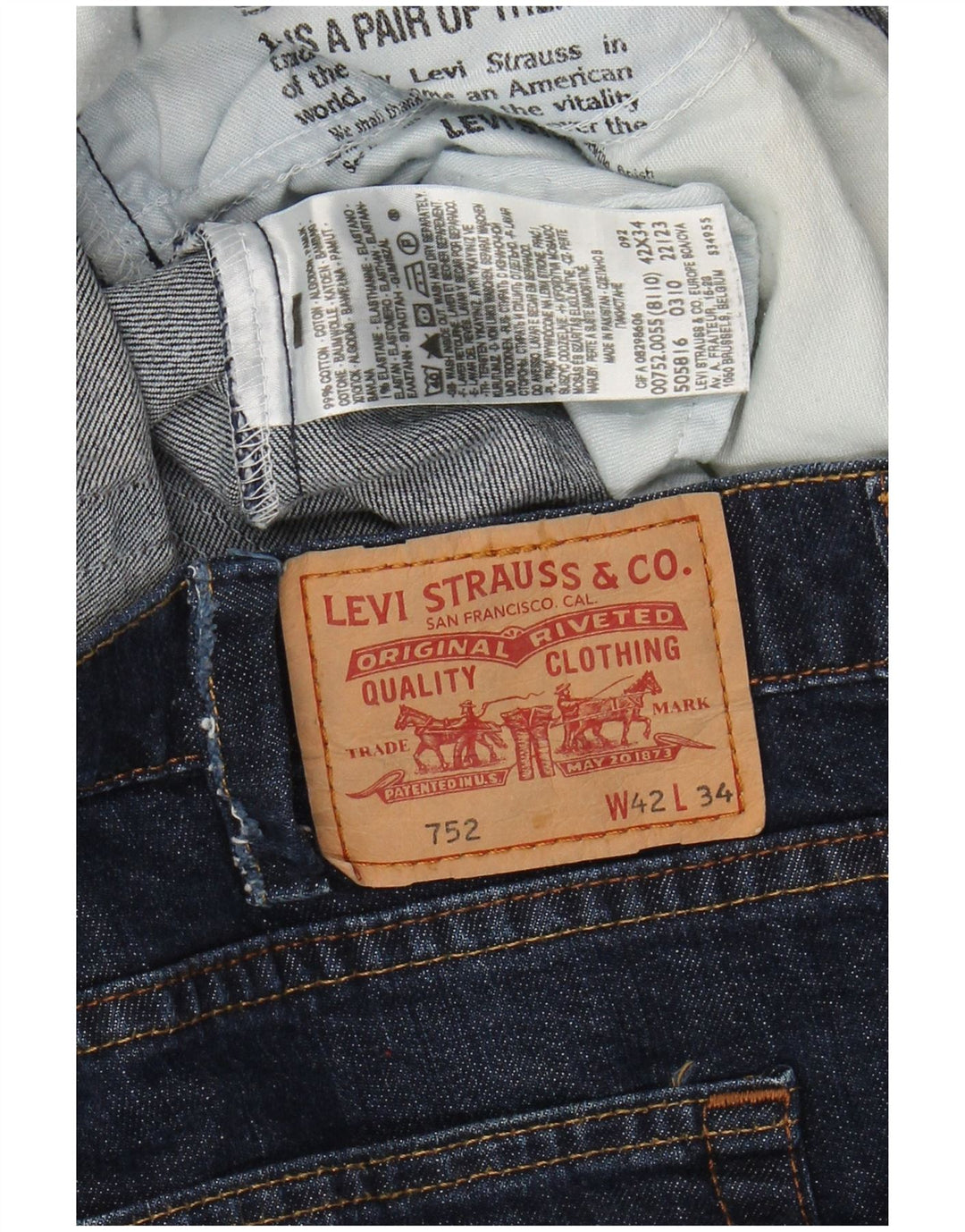 Blugi drepti pentru bărbați LEVI'S 752 W42 L28 Bumbac bleumarin
