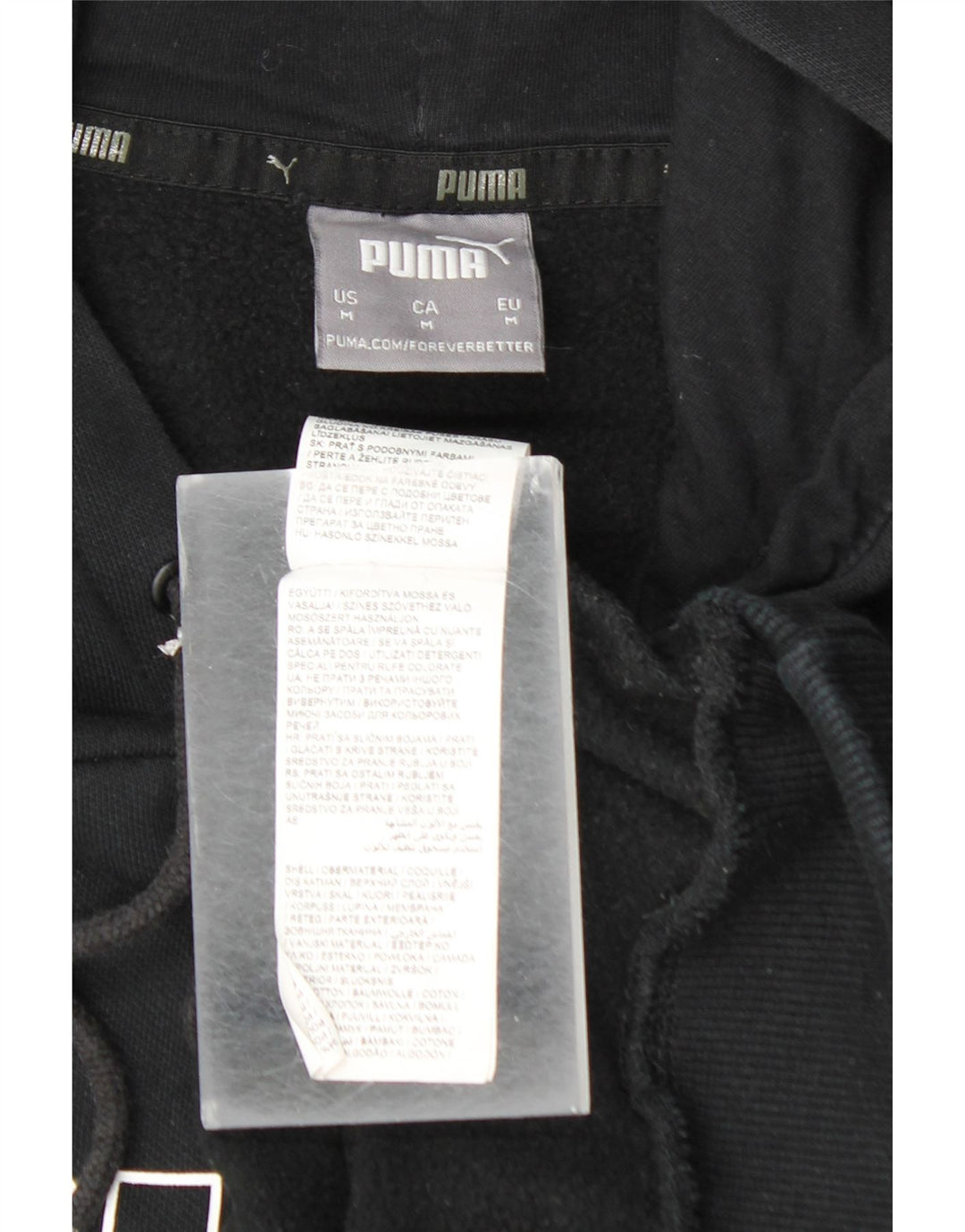 Pulover PUMA pentru bărbați cu glugă grafică, bumbac mediu negru