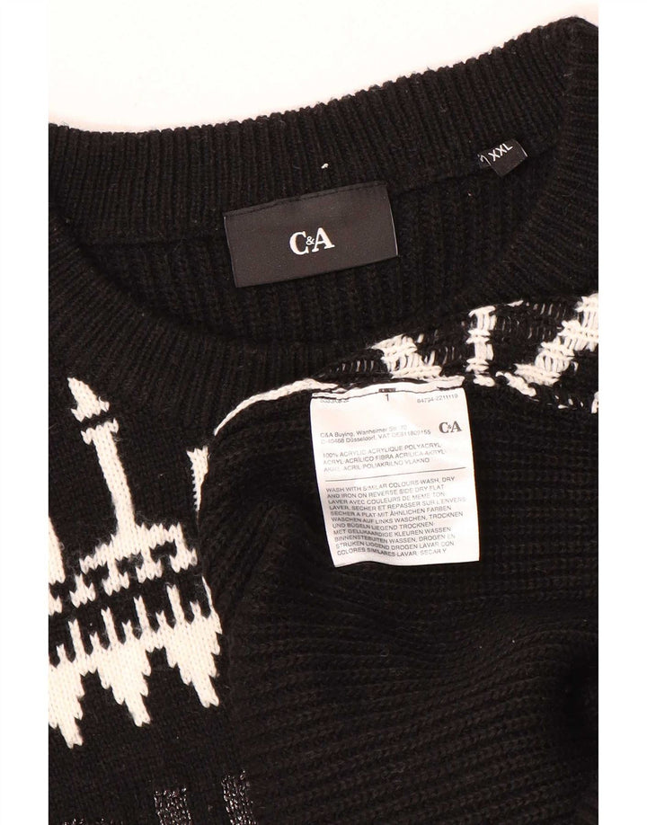 C & A Pulover pentru bărbați cu gât roșu, 2XL, negru, acrilic mozaic