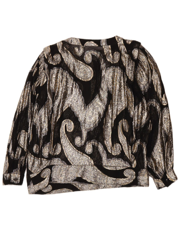 Bluză Vintage pentru femei See Through Top UK 14 Large Black Paisley