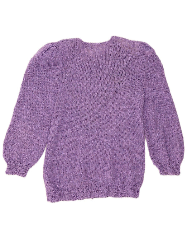 Pulover vintage pentru femei cu decolteu triplu UK 14 Mov mediu geometric