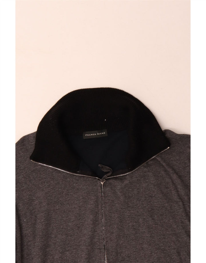 FRANCO ZICHE Hanorac pentru bărbați, cu fermoar, cu gât, mare, gri, bloc de culoare