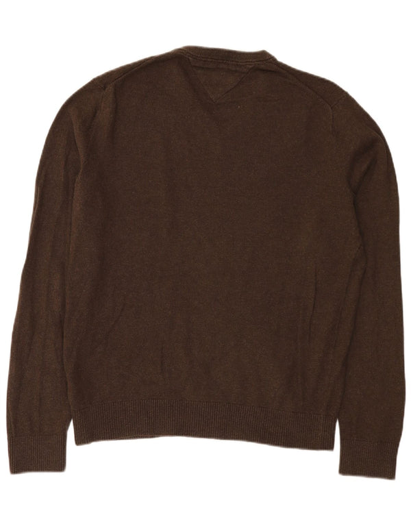 Tommy Hilfiger Mens V-Neck Jumper Sweater Medium Brown Cotton
