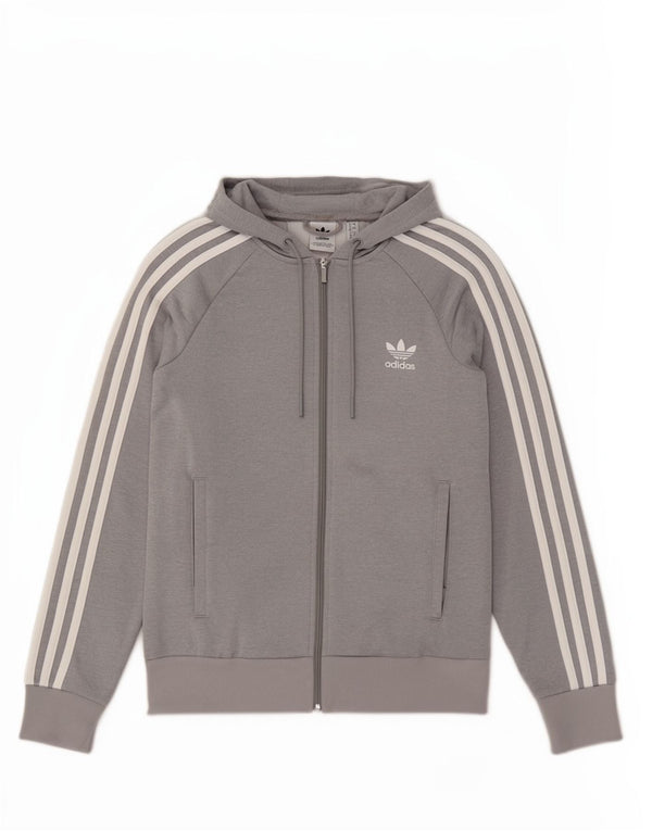 Pulover Adidas pentru femei, cu fermoar, UK 12, poliester, gri mediu