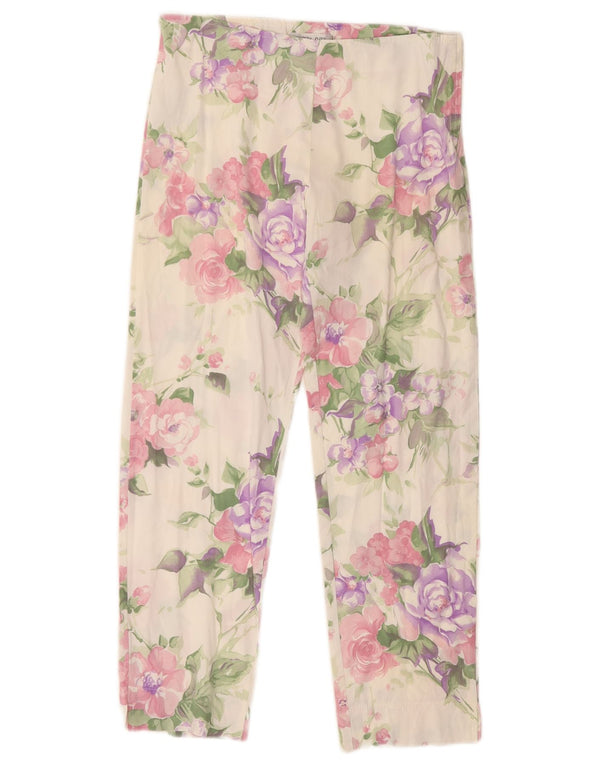 Pantaloni tăiați vintage pentru femei IT 44 Medium W28 L25 Bumbac Floral Alb