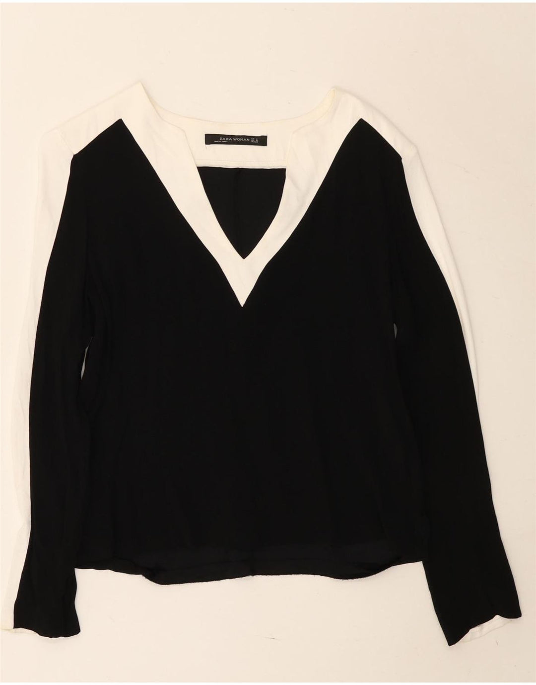 Top pentru femei Zara cu mânecă lungă UK 14 Medium Black Colorblock Viscoză