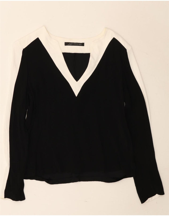 Top pentru femei Zara cu mânecă lungă UK 14 Medium Black Colorblock Viscoză