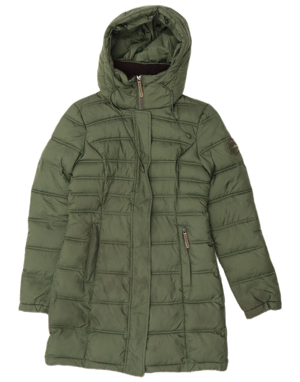 Superdry Womens Hooded Padded Coat UK 6 XS Green Polyester