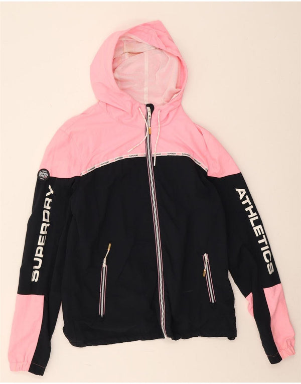 Jachetă de ploaie cu glugă cu glugă Superdry pentru femei UK 18 XL, nailon color bloc negru