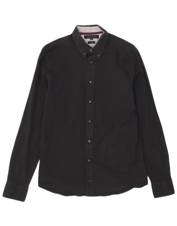 Cămașă Tommy Hilfiger pentru bărbați, bumbac mediu negru