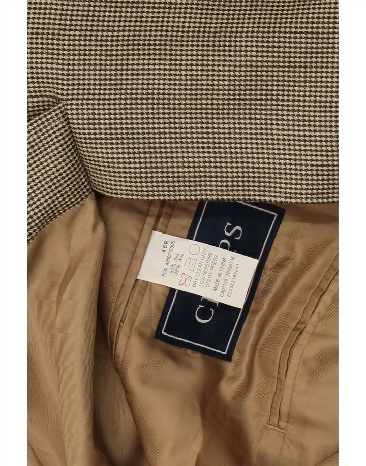 CHAPS Mens 2 Button Blazer Jacket UK 46 3XL Beige Houndstooth Silk