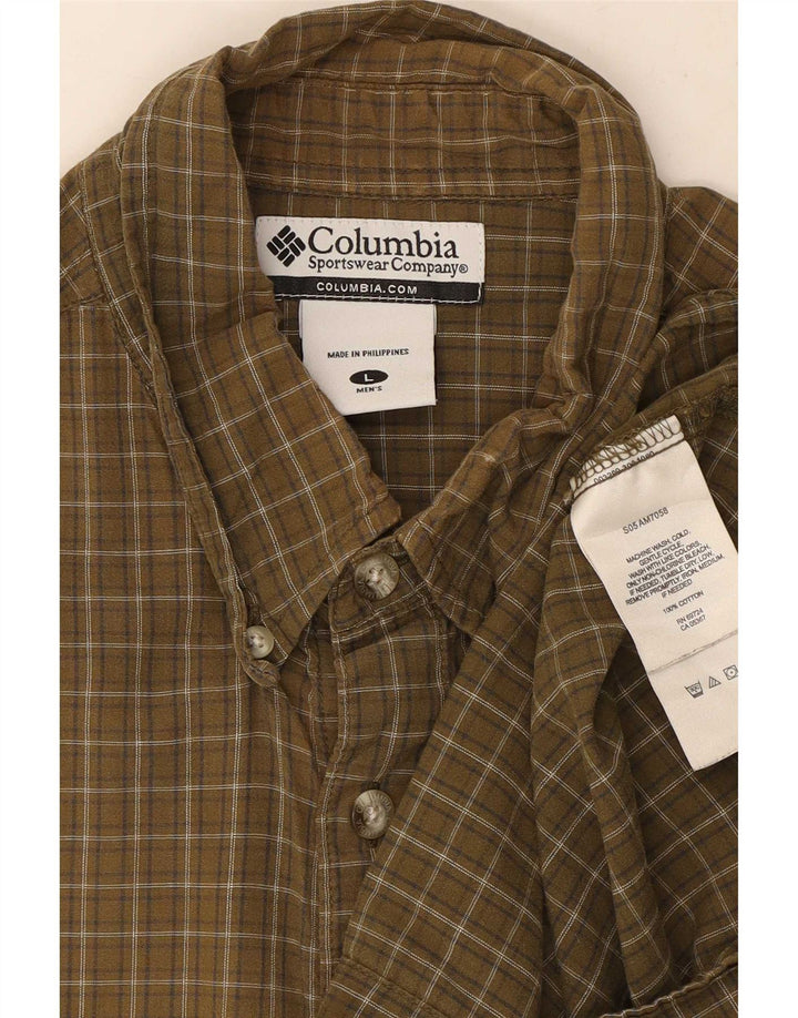 Cămașă Columbia cu mânecă scurtă pentru bărbați, bumbac cu carouri mari, kaki