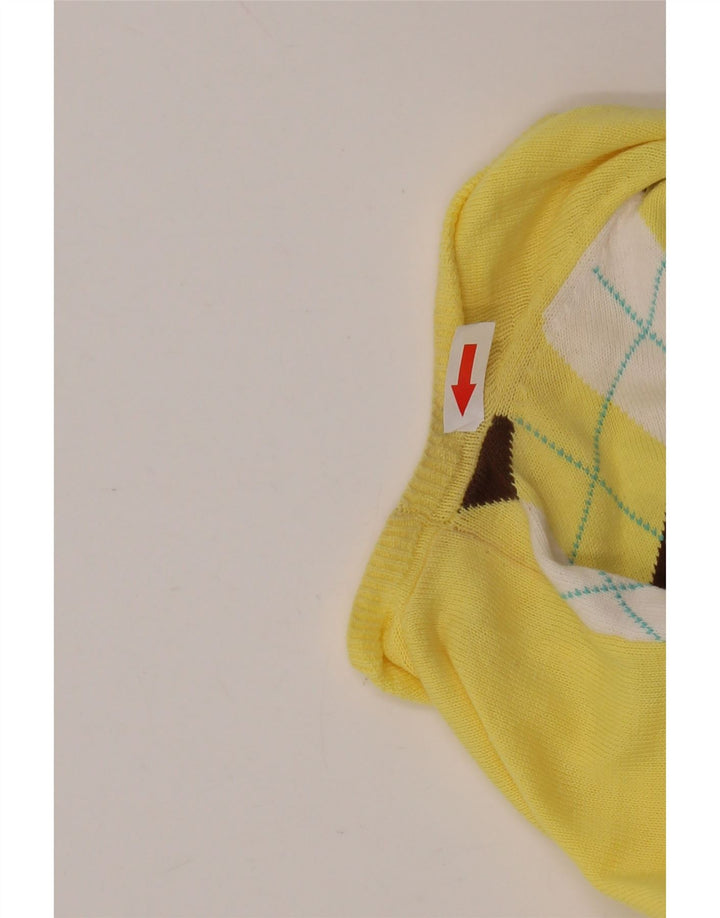 J. CREW Pulover cu decolteu în V pentru femei UK 12 Medium Yellow Argyle/Diamond