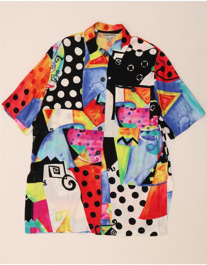 Cămașă supradimensionată pentru femei VINTAGE Marea Britanie 10/12, mică, multicoloră, geometrică