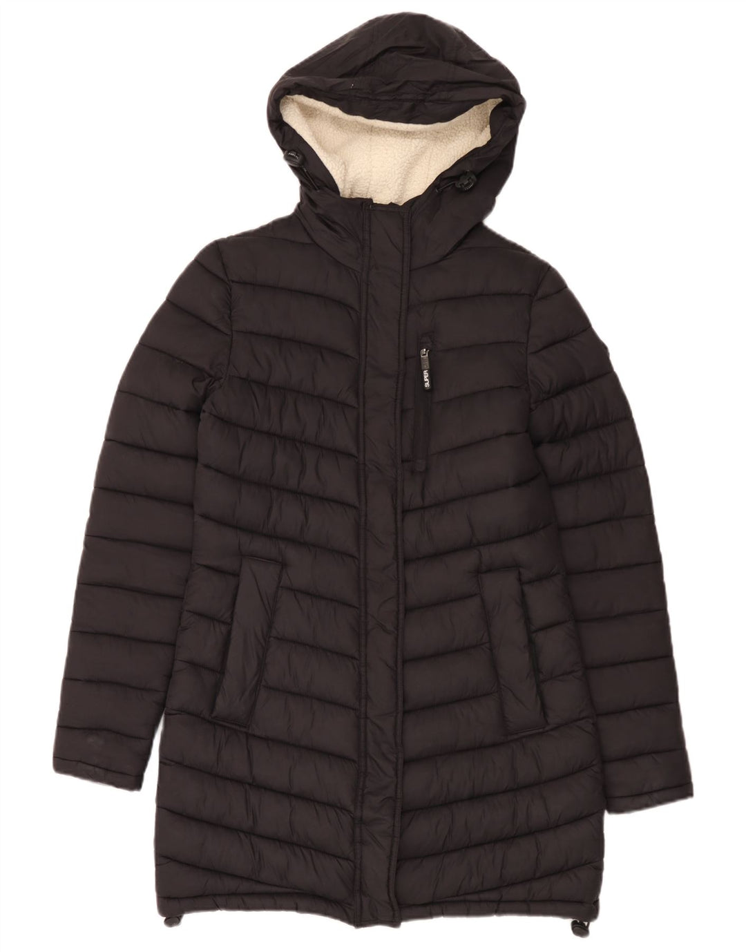 Palton căptușit cu glugă Superdry pentru femei UK 10, mic, negru, nailon