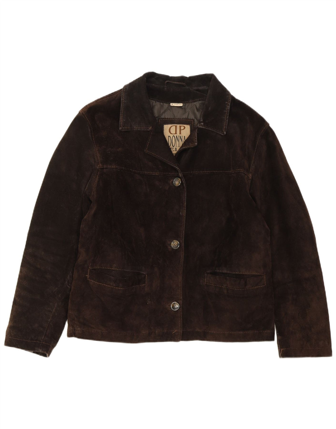 Jacheta de piele intoarsa pentru femei VINTAGE IT 46 mare maro din piele