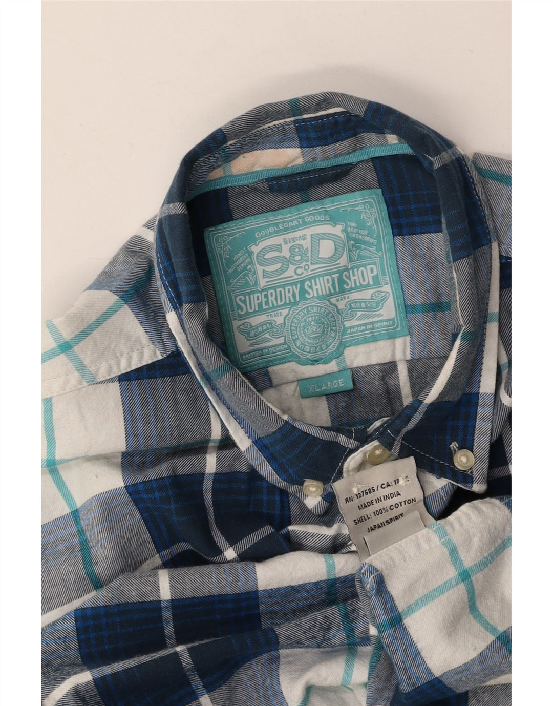 Cămașă de flanel pentru bărbați SUPERDRY XL, bumbac cu carouri bleumarin
