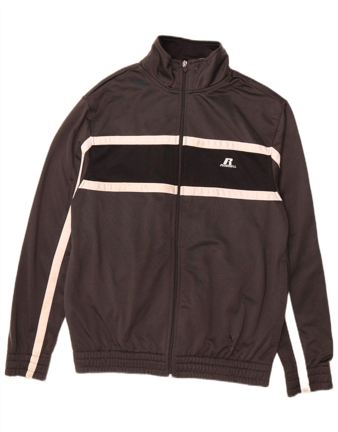 RUSSELL ATHLETIC Mens Tracksuit Top Jacket Small Black Striped Polyester
