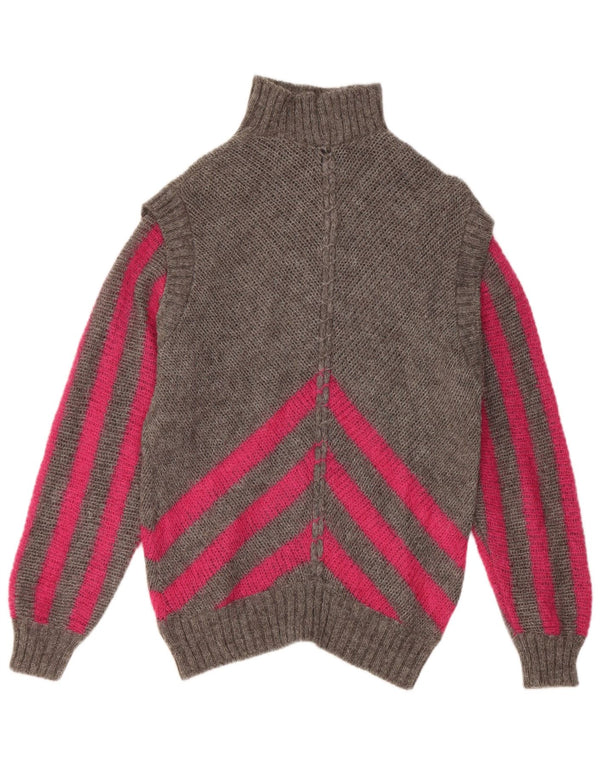 Vintage Womens Roll Neck Jumper Sweater IT 42 Medium Grey Striped