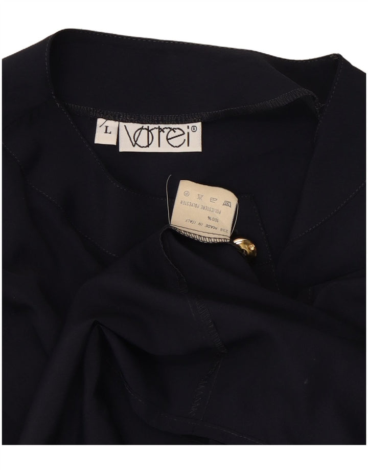 VINTAGE Womens Shirt Blouse UK 16 Large Navy Blue Polyester