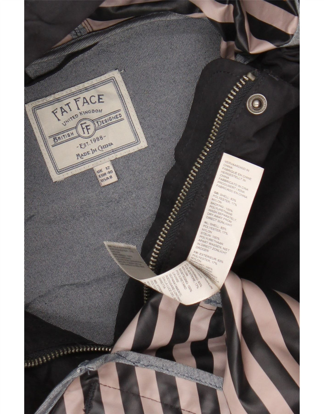 Jachetă de ploaie cu glugă pentru femei Fat Face UK 12 Medium Bleumarin Poliester