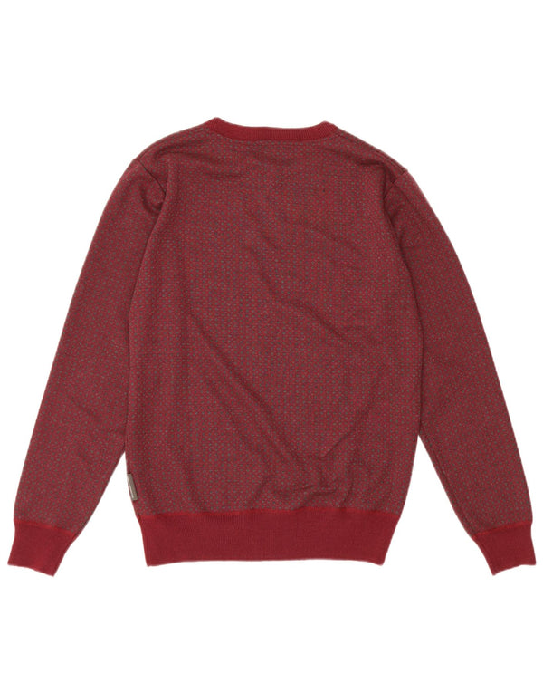 French Connection Mens Crew Neck Jumper Sweater Medium Burgundy Spotted