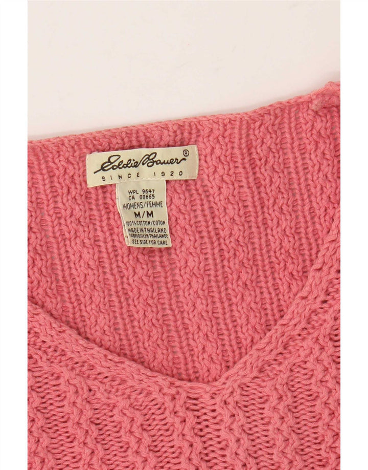 Eddie Bauer Pulover supradimensionat pentru femei cu decolteu în V UK 14, bumbac roz mediu