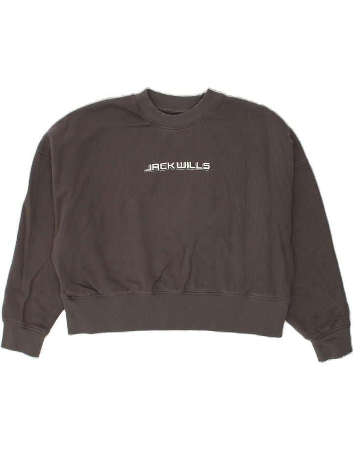 JACK WILLS Womens Oversized Crop Sweatshirt Jumper UK 12 Medium Grey | Vintage Jack Wills | Thrift | Second-Hand Jack Wills | Used Clothing | Messina Hembry 