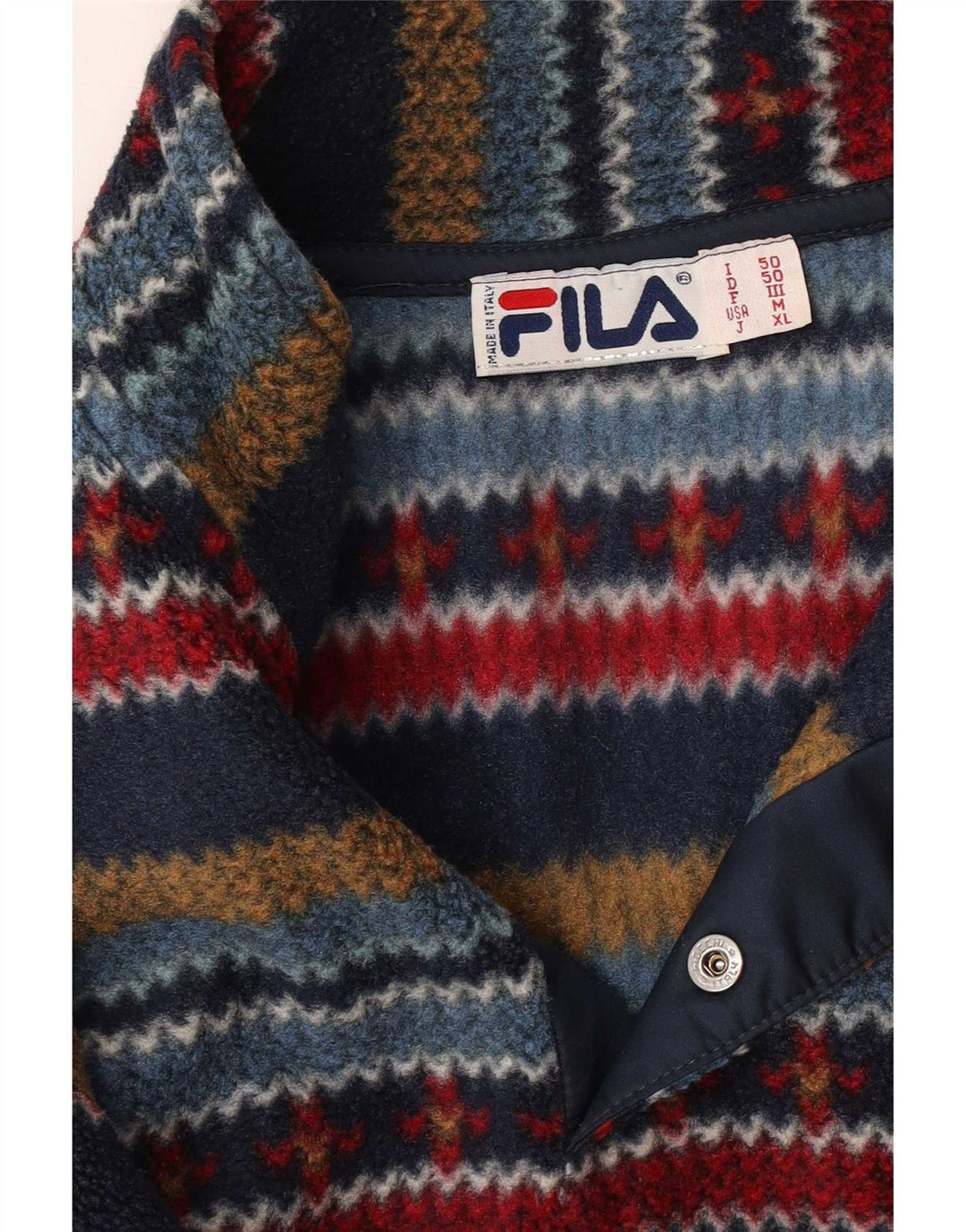 Pulover Fila pentru bărbați, cu gât cu nasturi, fleece, IT 50, mediu, multicolor, geometric