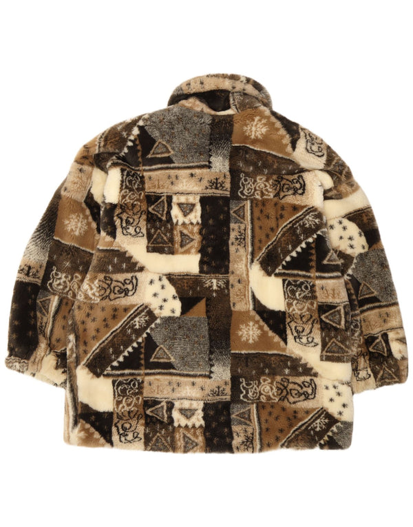 Jachetă vintage pentru femei din blană artificială UK 18 XL bej mozaic