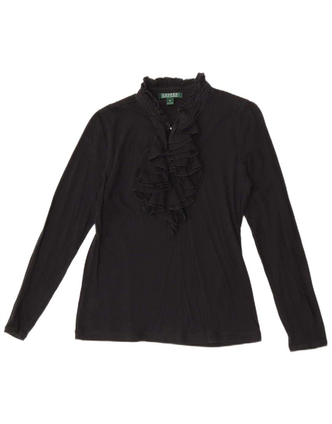 Ralph Lauren pentru femei cu volan în față cu mânecă lungă UK 12 mediu negru