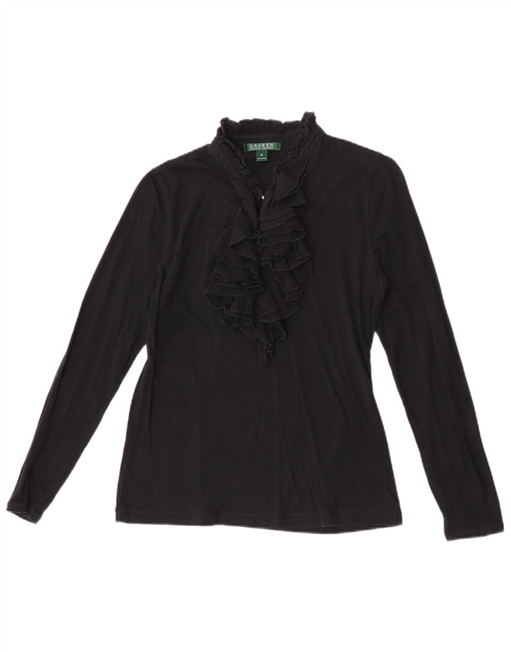 Ralph Lauren pentru femei cu volan în față cu mânecă lungă UK 12 mediu negru