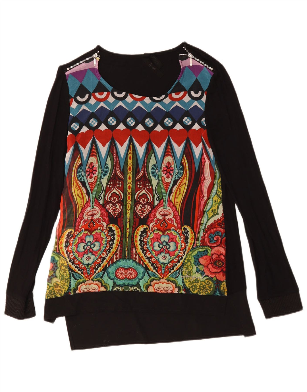 DESIGUAL Top grafic pentru femei cu mânecă lungă UK 12 Medium Black Floral