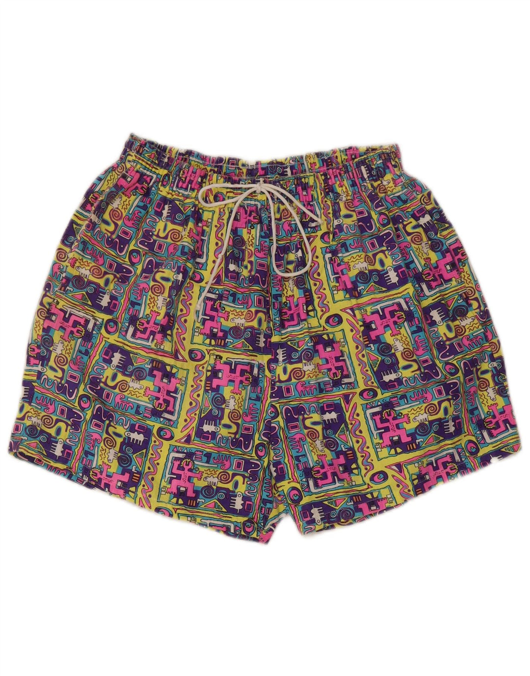 Pantaloni scurti vintage pentru femei cu talie înaltă, mici W27, bumbac mozaic multicolor