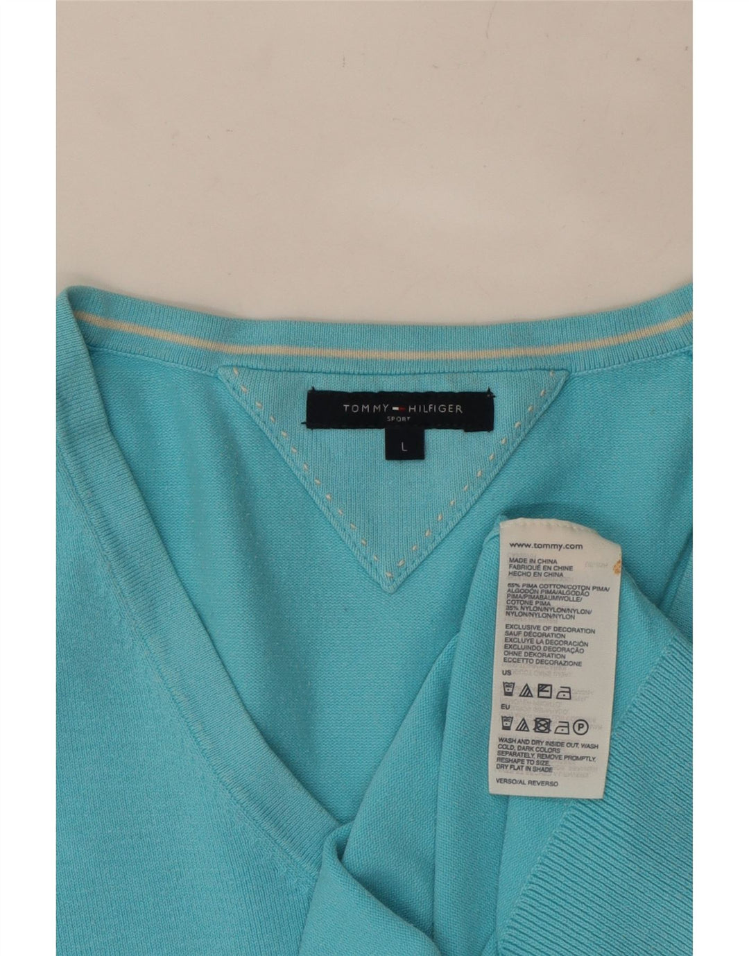 TOMMY HILFIGER Pulover cu decolteu în V pentru femei UK 14, mare, albastru, bumbac