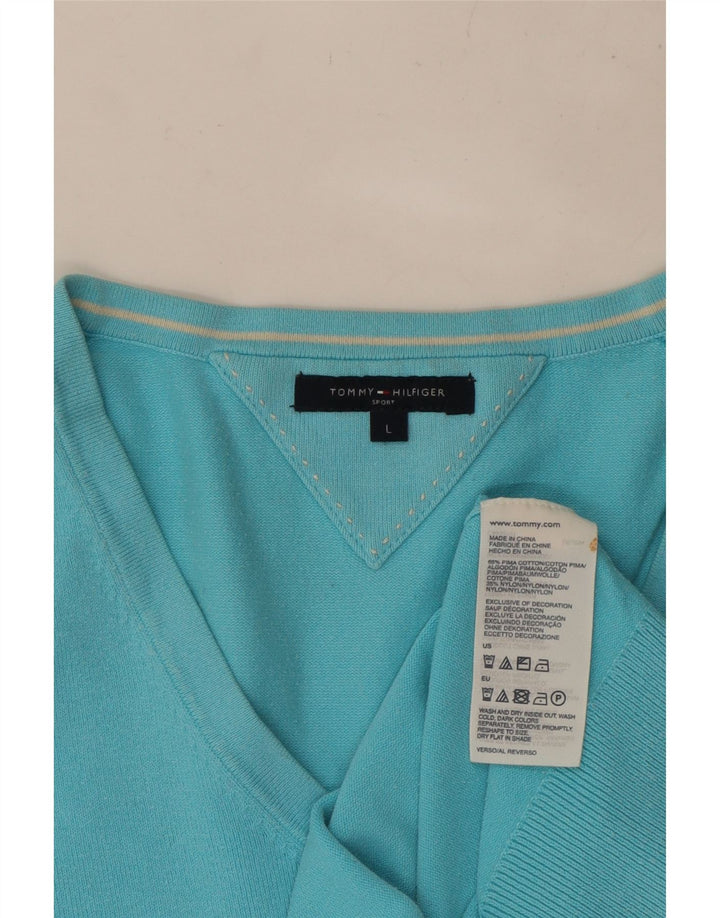 TOMMY HILFIGER Pulover cu decolteu în V pentru femei UK 14, mare, albastru, bumbac