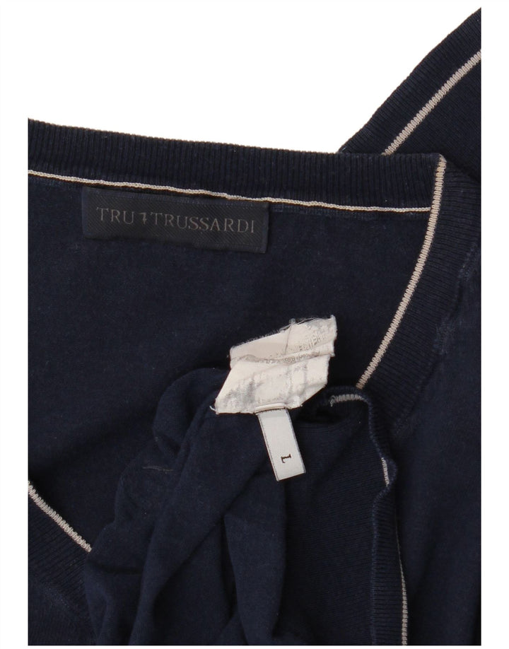Pulover Trussardi pentru bărbați cu decolteu în V, mare, bleumarin
